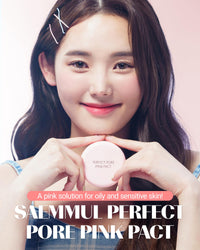 Thumbnail for THESAEM Saemmul Perfect Pore Pink Pact - Makeup Finishing Pressed Powder for Sebum Control and Pore Minimization, Soothes Sensitive Skin with Calamine, Setting Powder, Clumps Free 12g