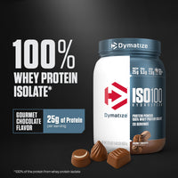 Thumbnail for Dymatize ISO100 Whey Protein Powder Isolate, Gourmet Chocolate, 25g of Protein, 20 Servings, 5.5g BCAAs, Less Than 120 Cal., Gluten Free, 1g Fat, 1g Sugar, 2g Carb