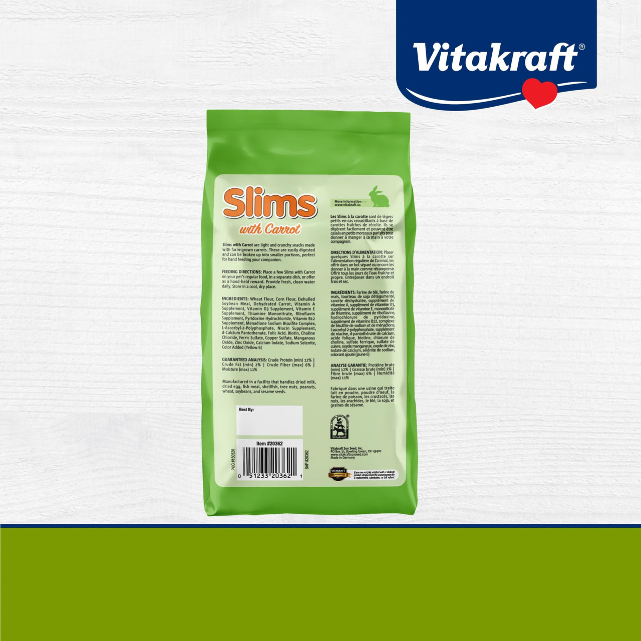 Vitakraft Slims Carrot Small Animal Treats – Light, Healthy Food Bites - Crispy Carrot Treats for Rabbits, Guinea Pigs, Hamsters & Chinchillas (10oz)