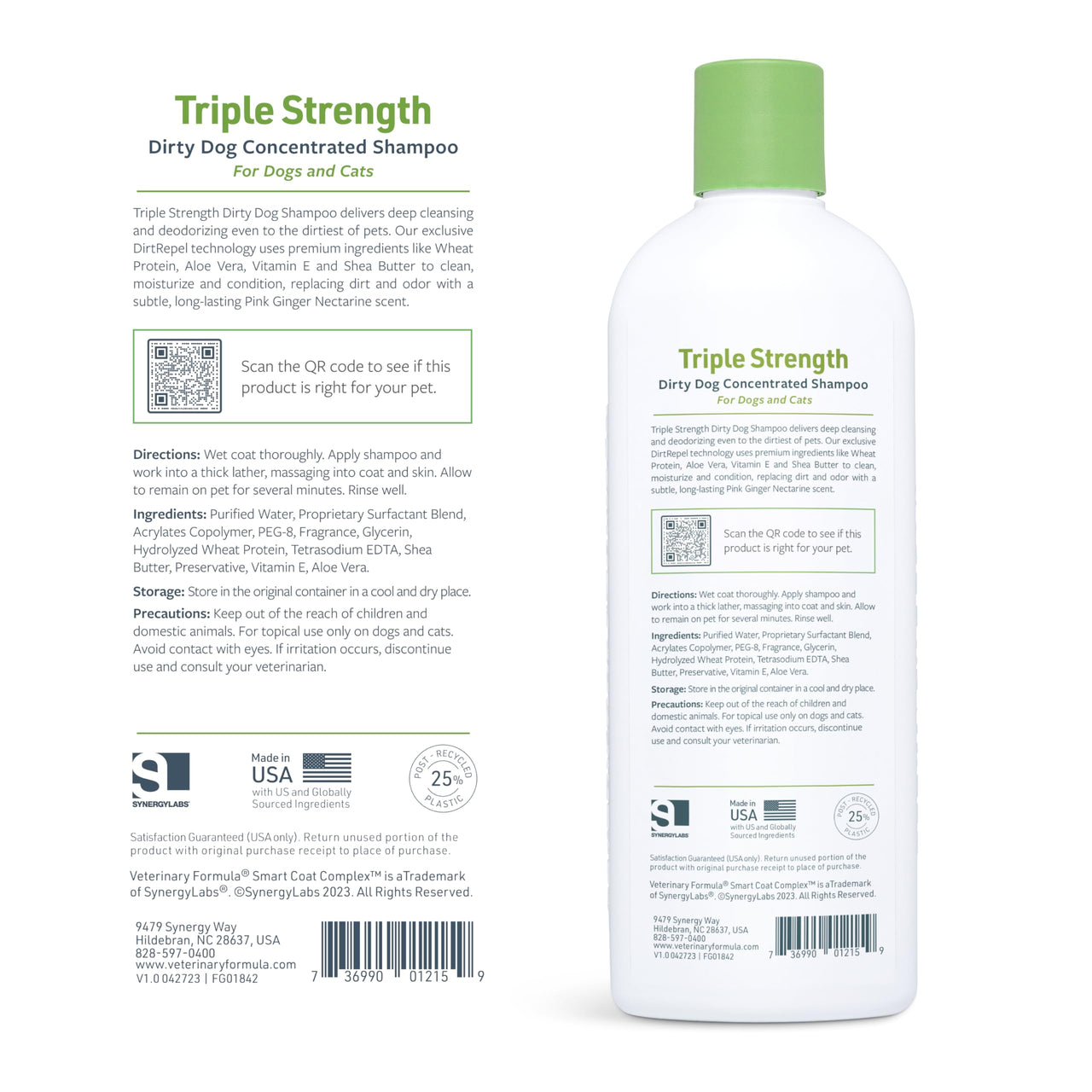 Veterinary Formula Smart Coat Complex Triple Strength Dirty Dog Concentrated Shampoo, 17 Fl oz – DirtRepel Tech Cleans Extra Dirty and Smelly Dogs – Contains Shea Butter and Aloe Vera to Soothe