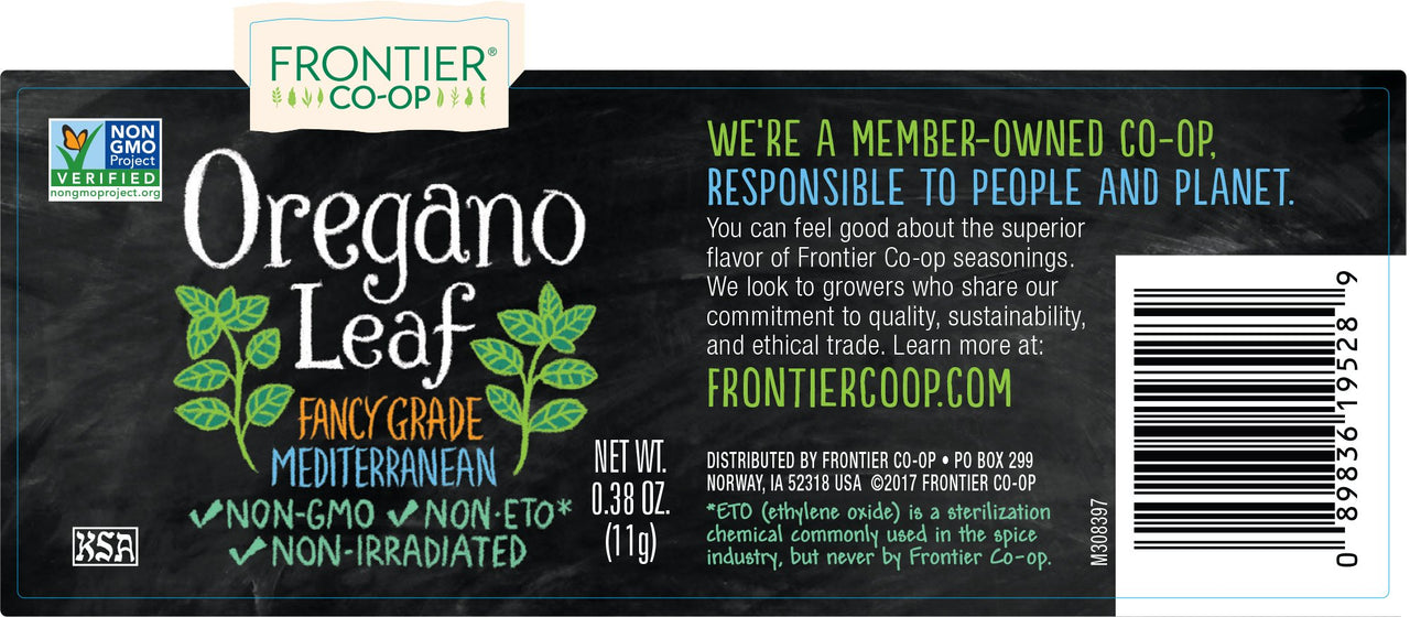 Frontier Co-op Oregano Leaf, 0.38 Ounce Jar, Great On Pizza, Italian & Mexican Fare, Kosher