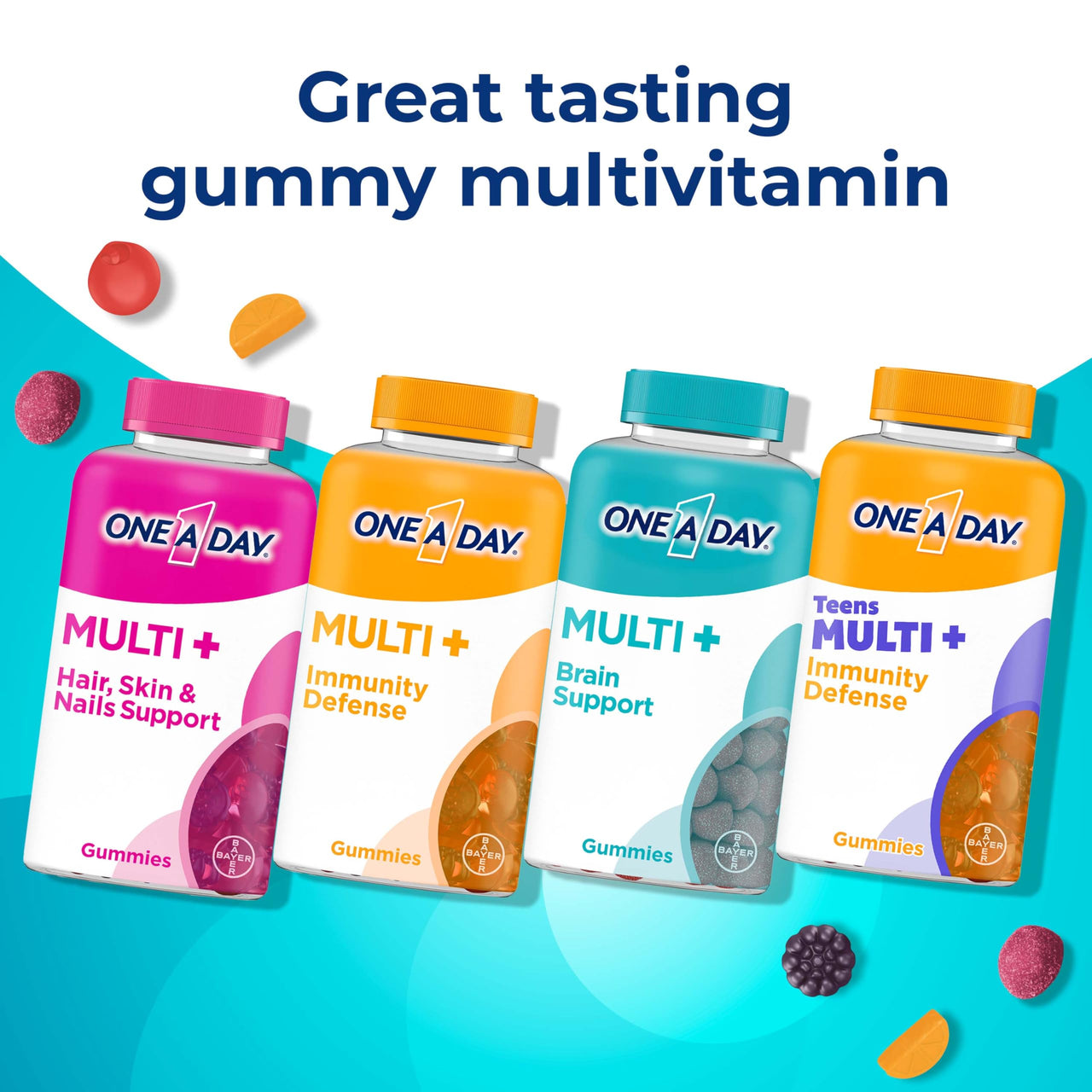 ONE A DAY Multi+ Brain Support Gummies, Multivitamin Gummies for Men & Women with Boost of Brain Support with Super 8 B Vitamin Complex, 100 Count