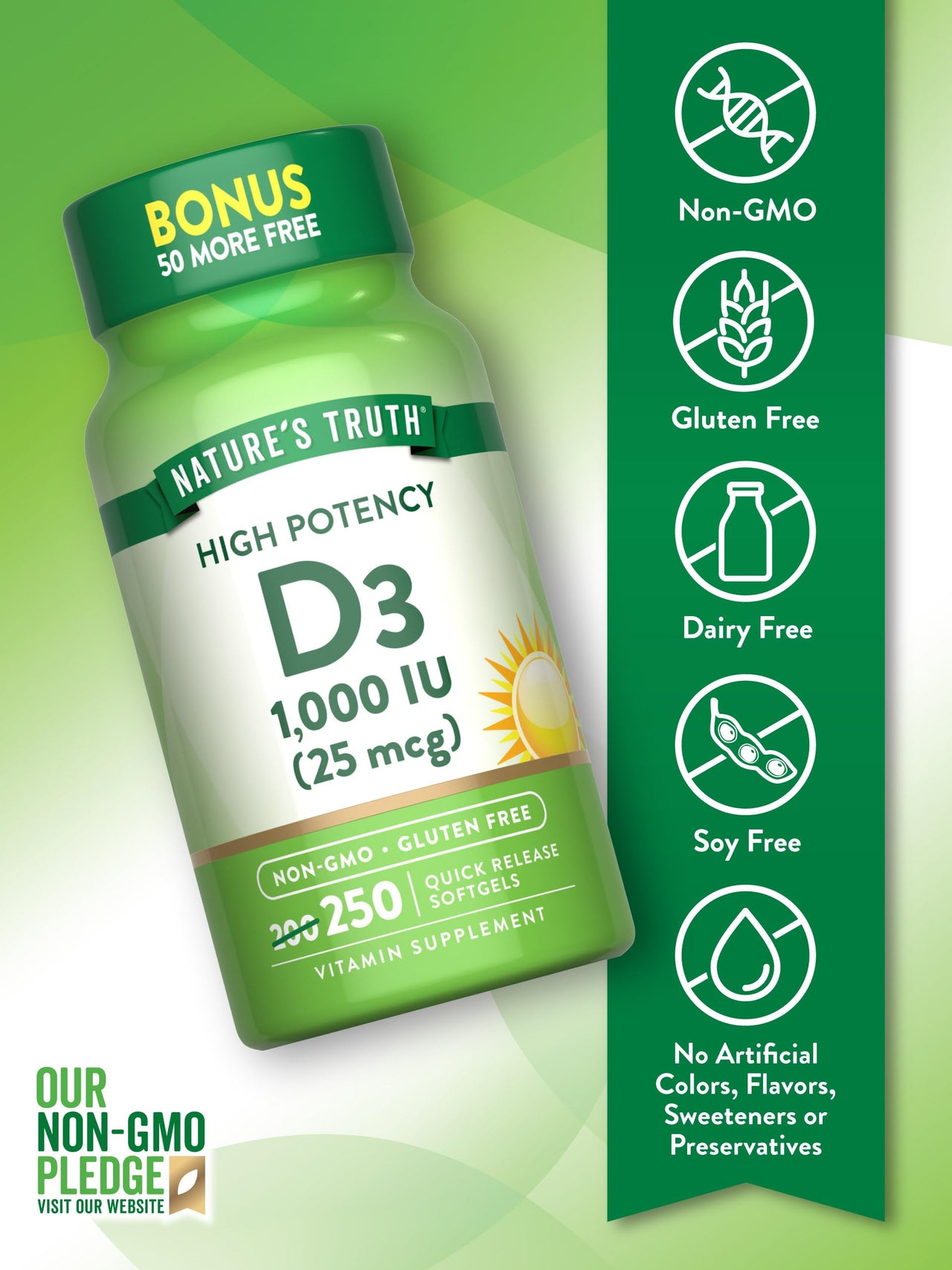 Nature's Truth D3 1000 IU | 250 Softgels | Essential Vitamin D | Non-GMO & Gluten Free Supplement