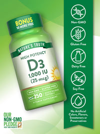Thumbnail for Nature's Truth D3 1000 IU | 250 Softgels | Essential Vitamin D | Non-GMO & Gluten Free Supplement