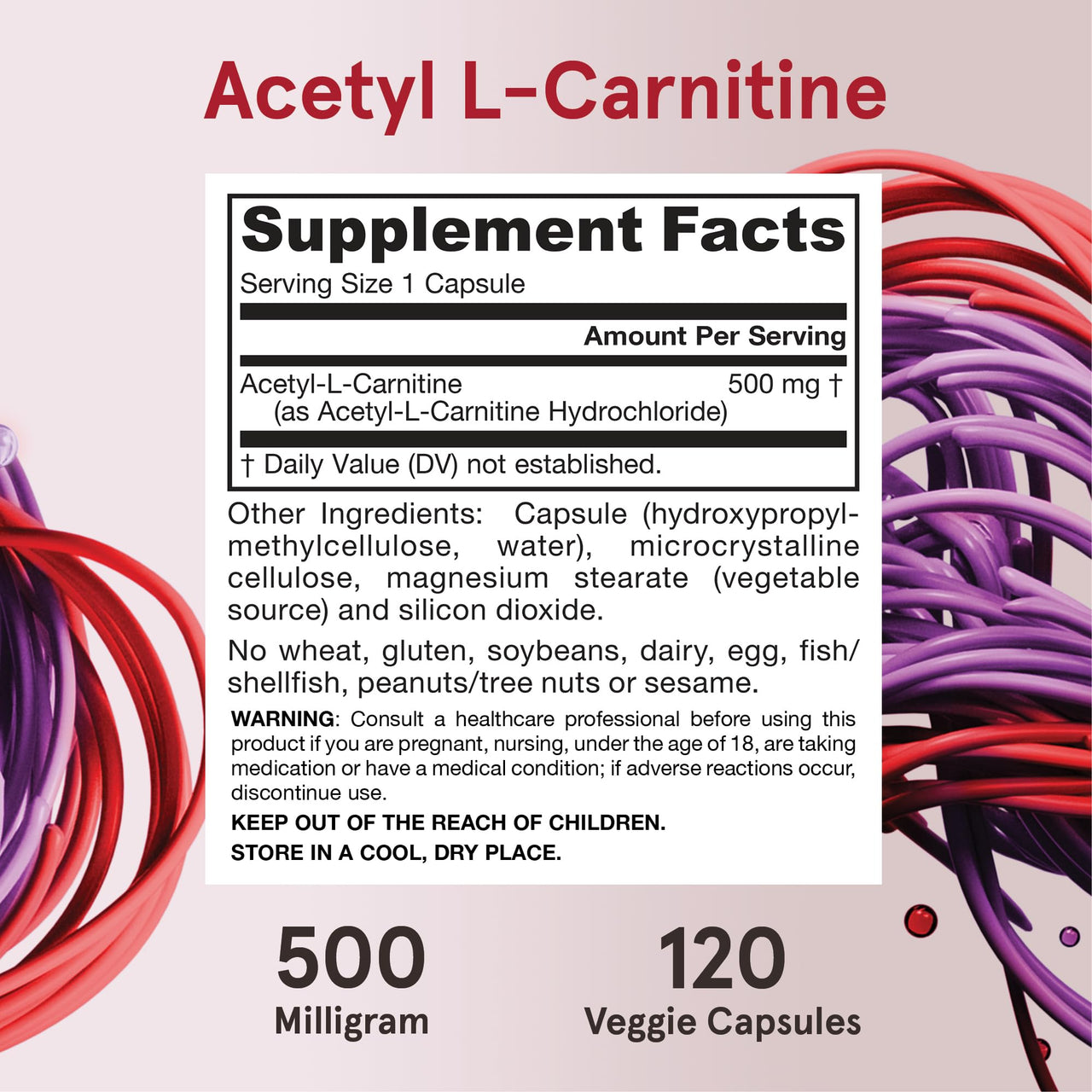 Jarrow Formulas® Acetyl L-Carnitine 500 mg, Dietary Supplement, Amino Acid Support for Brain Health and Antioxidants, 120 Veggie Capsules, 120 Day Supply
