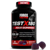 Thumbnail for Force Factor Test X180 Max Gummies, Testosterone Booster Supplement for Men, with KSM-66 Ashwagandha to Support T Levels, Strength & Vitality, Mixed Berry, 60 Gummies