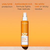 Thumbnail for Clarins Body Sunscreen Lotion Spray | Broad Spectrum SPF 50+ | UVA/UVB Protection | Lightweight and No White Cast | Enriched with Antioxidants | All Skin Types, including Sensitive Skin | 5 Ounces