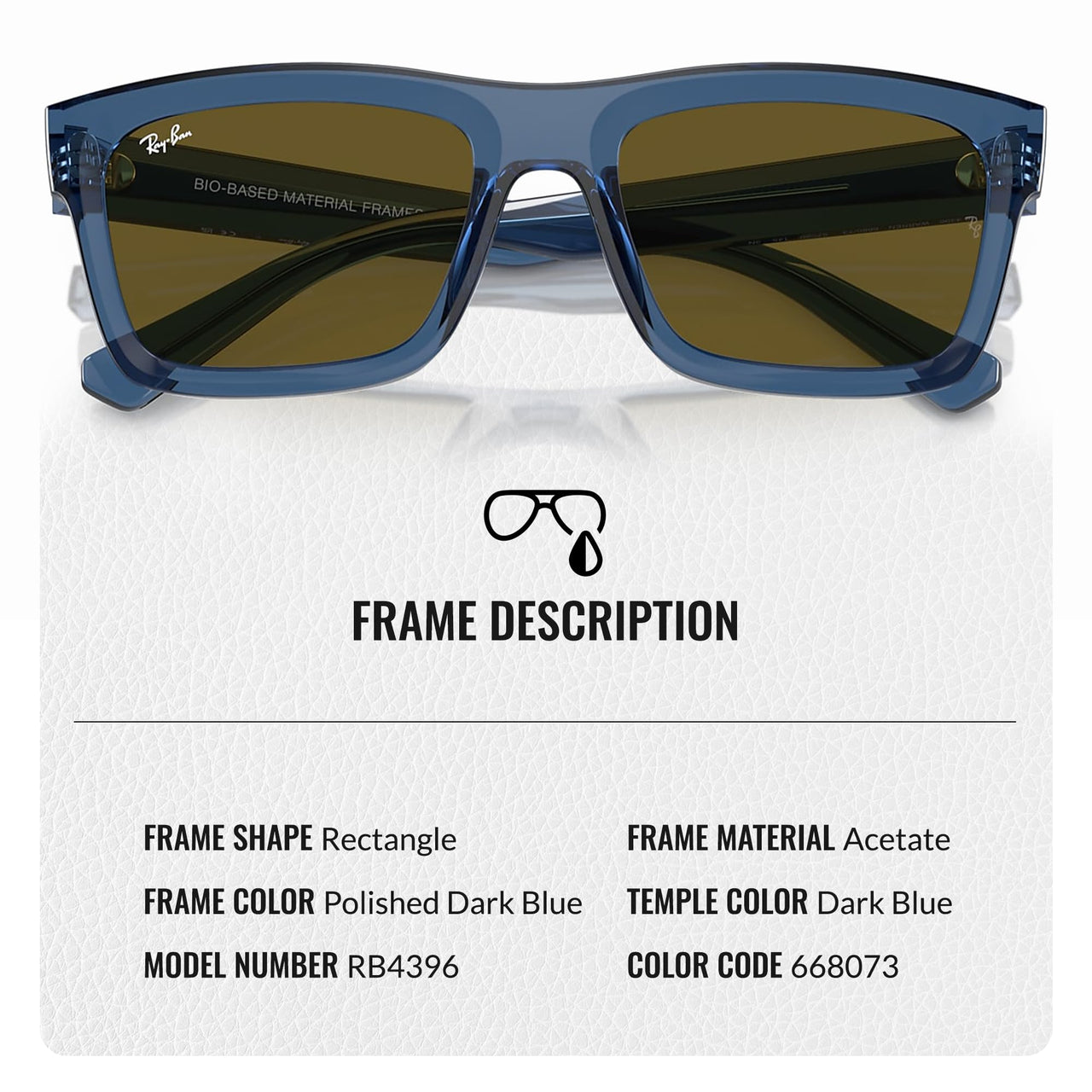 Ray-Ban RB4396 Warren Bio-Based Rectangle Shape Sunglasses for Men and Women- Timeless Classic Sun Glasses with Modern Elegance - Premium UV Protection - Designer Men's and Women's Sunglasses