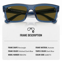 Thumbnail for Ray-Ban RB4396 WARREN BIO-BASED Rectangle Shaped Non-Polarized Sunglasses for Men & Women – Includes Official RAYBAN Eyewear Kit – Ideal Formal & Casual Wear Sunglasses – Dark Brown Lens