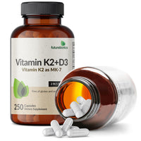 Thumbnail for Futurebiotics Vitamin K2 (MK7) with D3 Supplement - Non-GMO Formula - 5000 IU Vitamin D3 & 90 mcg Vitamin K2 MK-7, 250 Vegetarian Capsules