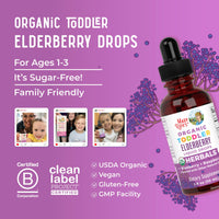 Thumbnail for MaryRuth Organics Toddler Elderberry Syrup, USDA Organic Elderberry, Sugar Free Kids Immune Support Supplement for Ages 1-3 Years, Clean Label Project Verified®, Vegan, Non-GMO, Gluten Free, 1 Fl Oz