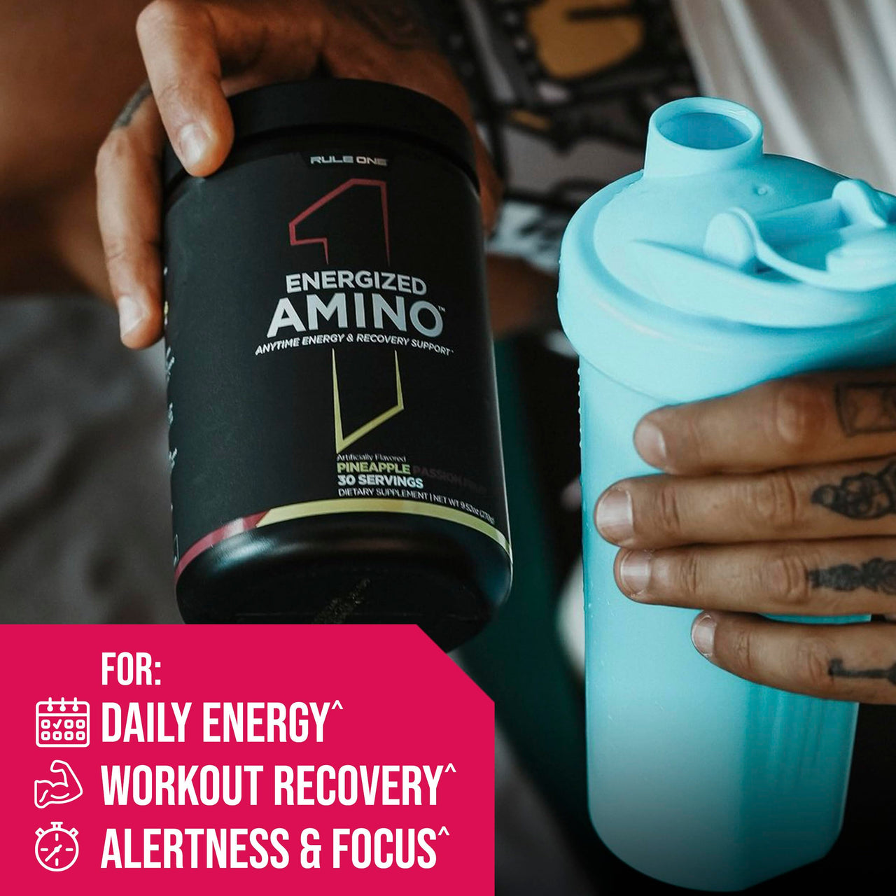 Rule 1 Proteins Energized Amino – Anytime Energy and Recovery Support with BCAAs, Glutamine, Citrulline, Beta Alanine, and Caffeine from Green Coffee & Tea Leaf Extracts (30 Servings, Grape)