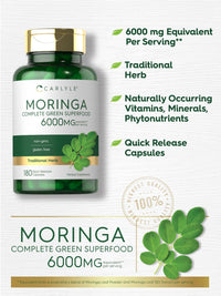 Thumbnail for Carlyle Moringa Oleifera Supplement | 180 Capsules | Complete Green Superfood for Women and Men | Non-GMO and Gluten Free | from Moringa Leaf Powder