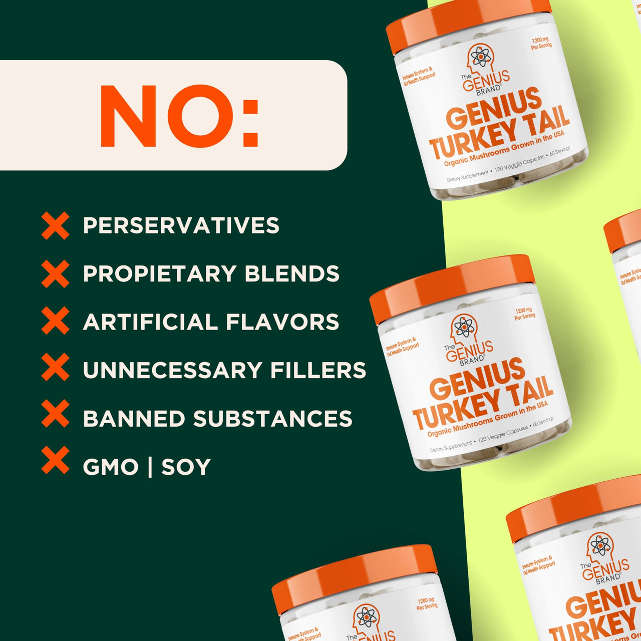 Genius Turkey Tail Mushroom Supplement – Immune & Gut Health Support Powerful Antioxidants & Prebiotics for Digestion & Wellness Organic, Pure, No Fillers 100 Capsules Natural Defense & Vitality Boost