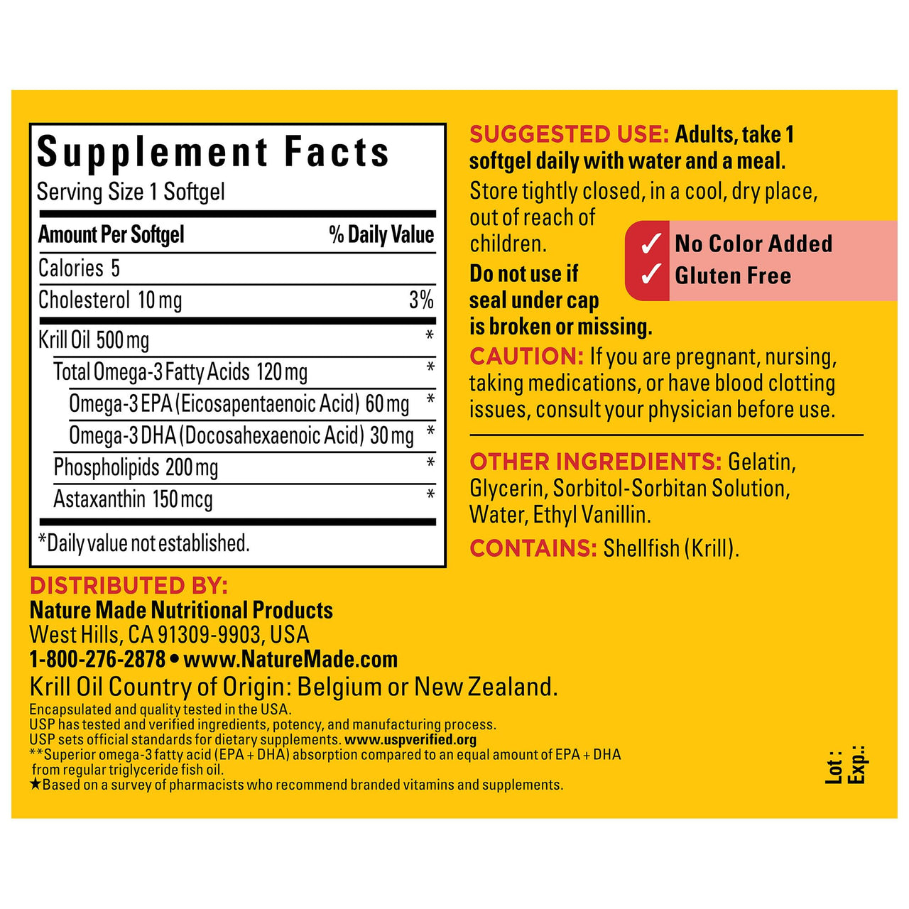 Nature Made Superior Absorption Krill Oil 500mg with Astaxanthin and Phospholipids, Omega 3 for Heart Health Support, Antarctic Krill Oil, 100 Softgels, 100 Day Supply