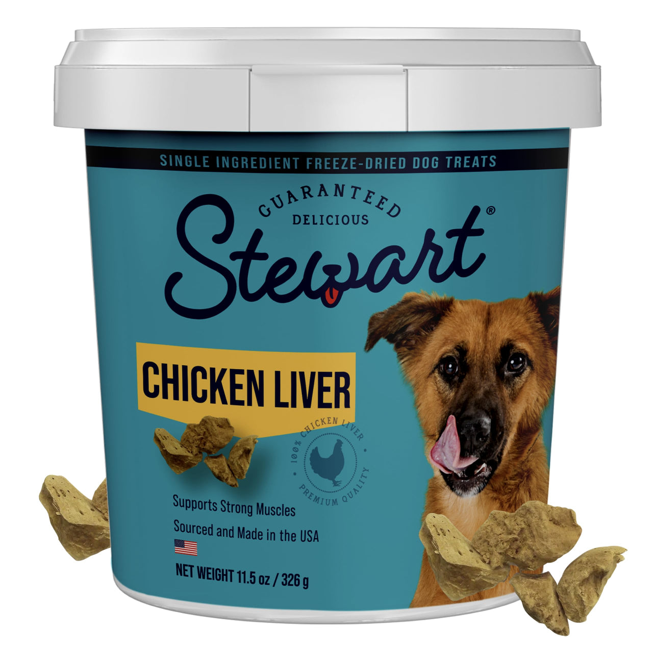Stewart 100% Chicken Liver Dog Treats, 11.5 oz Tub, ~215 Pieces, Freeze Dried Raw, Single Ingredient, 60% Protein Training Treats or Meal Topper, Grain Free, Gluten Free
