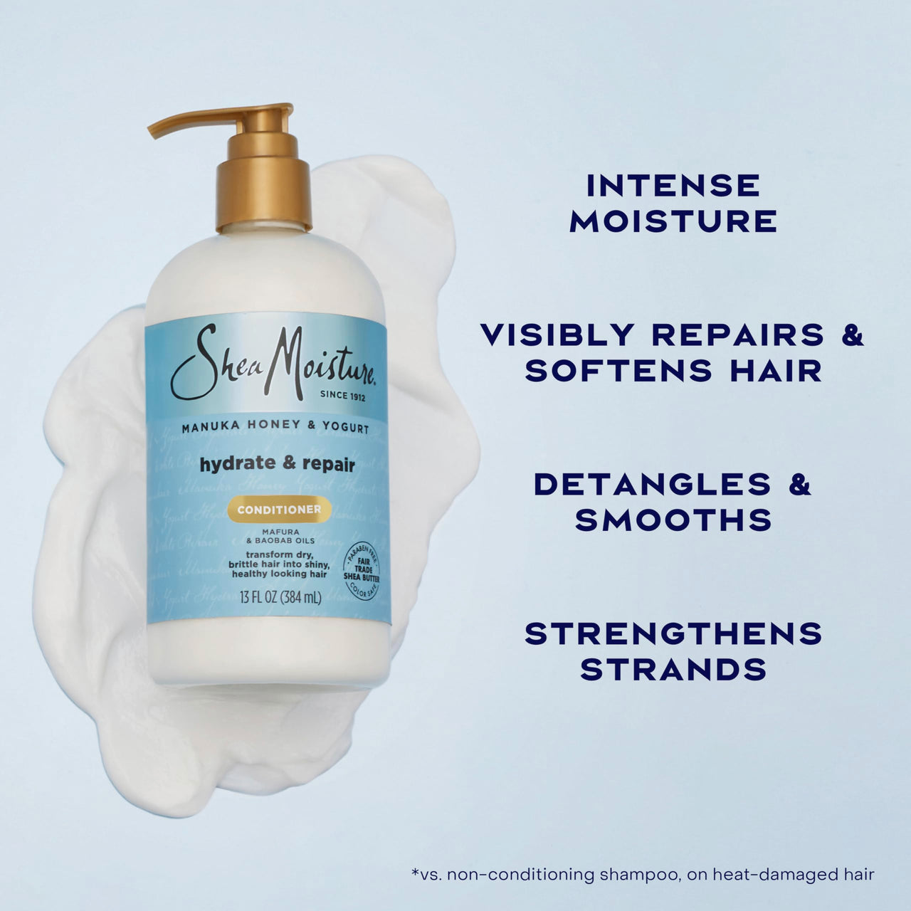 SheaMoisture Hydrate & Repair Condtioner Manuka Honey and Yogurt Conditioner for Damaged Hair Shea Butter Conditioner 13 oz