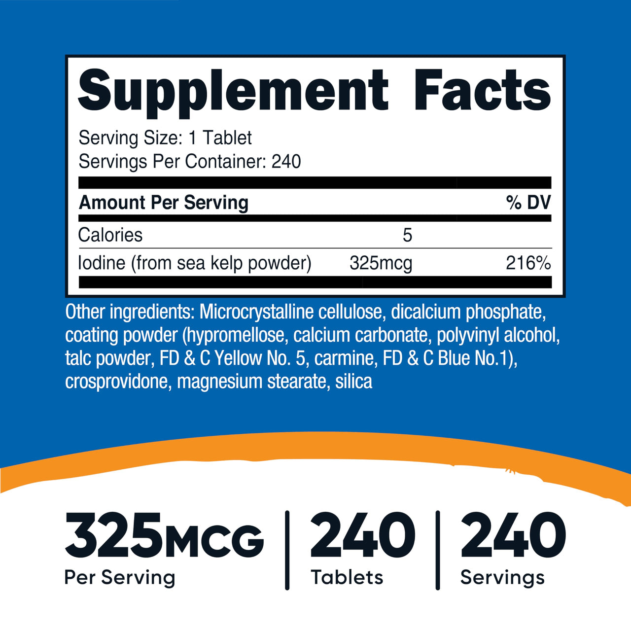 Nutricost Iodine (Natural Iodine from Sea Kelp) 325mcg, 240 Tablets - Non-GMO, Gluten Free