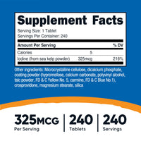 Thumbnail for Nutricost Iodine (Natural Iodine from Sea Kelp) 325mcg, 240 Tablets - Non-GMO, Gluten Free