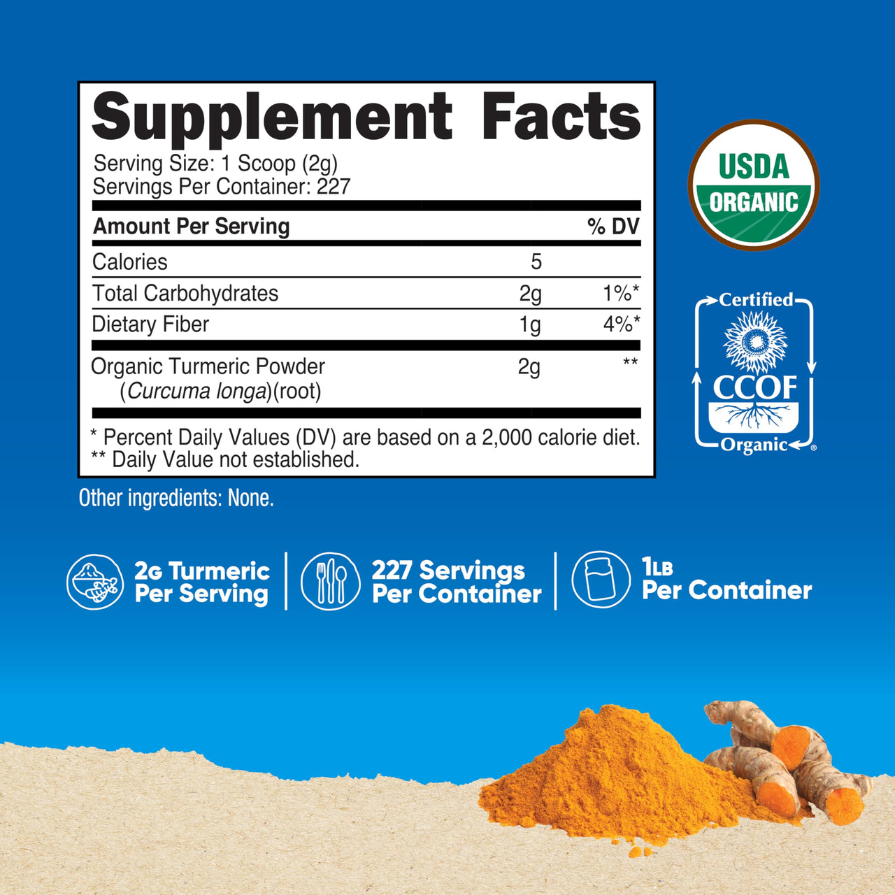 Nutricost Organic Turmeric Root Powder 1 LB (16oz) - Certified USDA Organic, Food Grade, Gluten Free, Non-GMO
