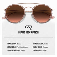 Thumbnail for Ray-Ban RB3647N ROUND DOUBLE BRIDGE Round Shaped Non-Polarized Sunglasses for Men & Women – Includes Official RAYBAN Eyewear Kit – Ideal Formal & Casual Wear Sunglasses – Brown Gradient Lens