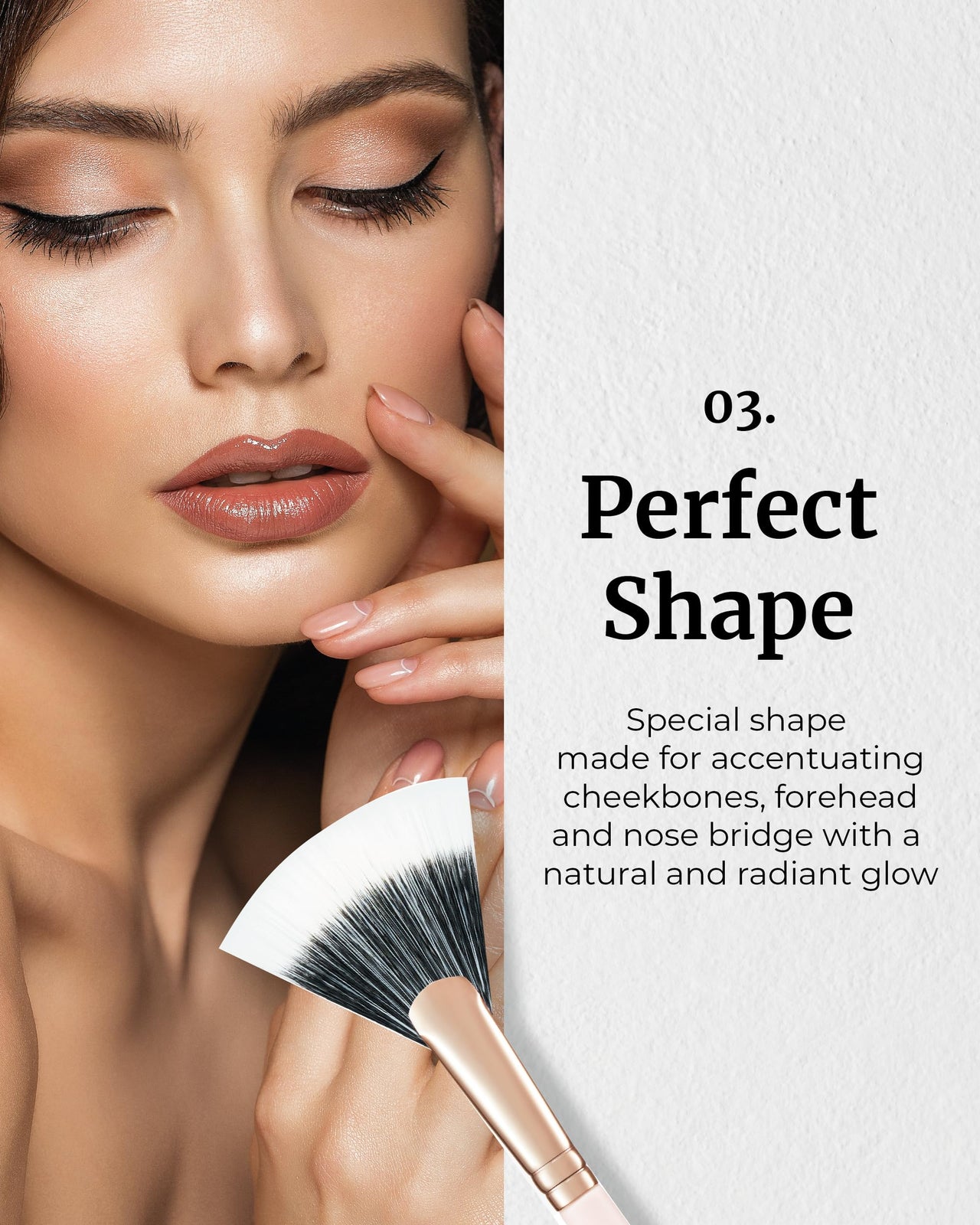 Glint Makeup Fan Brush - Professional Brush for Blush & Highlighter Makeup. Premium Soft Vegan Synthetic Makeup Brush for Precise Application and Blending.