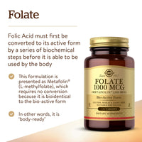 Thumbnail for Solgar Folate 1000 mcg, 120 Tablets - 1000 mcg Bio-active Metafolin - Vegan, Gluten Free, Dairy Free, Kosher - 120 Servings