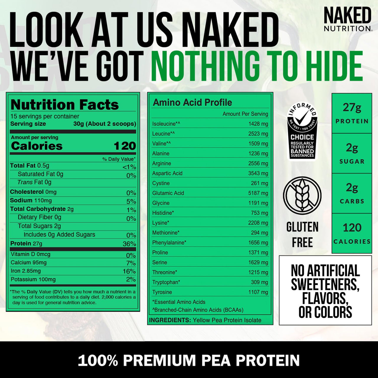 NAKED Pea Protein Isolate (15 Servings) Pure Micronized Creatine Monohydrate 500g (100 Servings) – Plant-Based; Vegan; Bulk; Non-GMO; Gluten Free; Soy Free; Unflavored