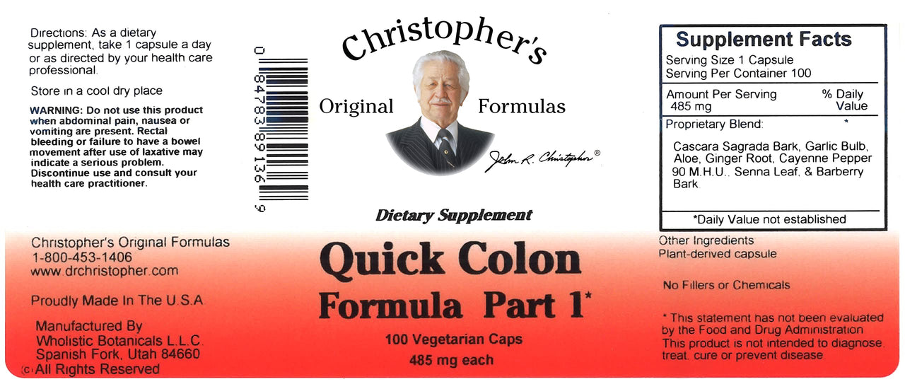 Christopher's Original Formulas Quick Colon Part 1, Colon Health Support, 100 Veg Caps