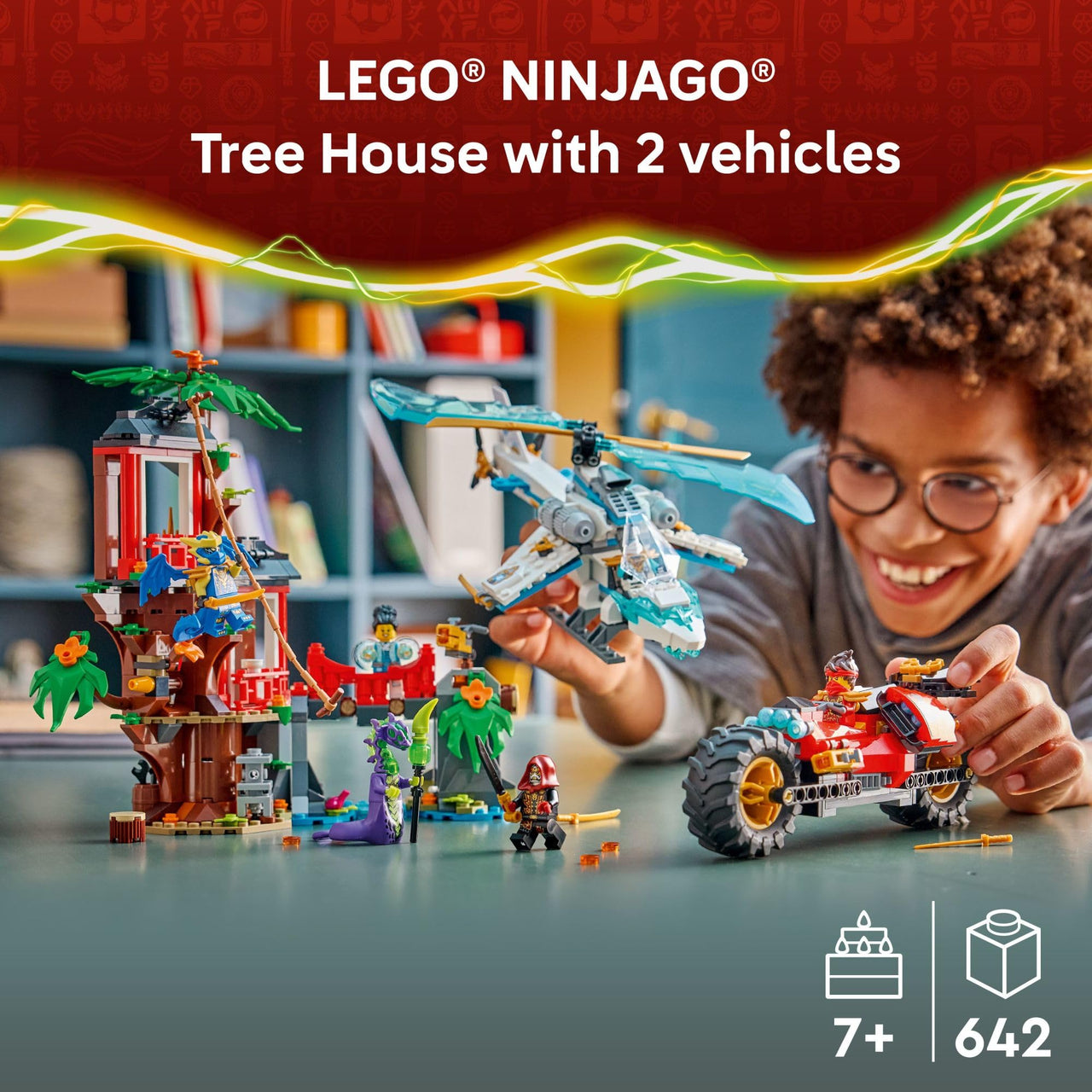 LEGO NINJAGO Ninja Vehicle Tree House Battle Building Toy for Boys, Girls, & Kids, Ages 7+ - Ninja Playset W/5 Minifigures, Motorcycle & Helicopter Toys - Gift Idea for Birthdays - 71857