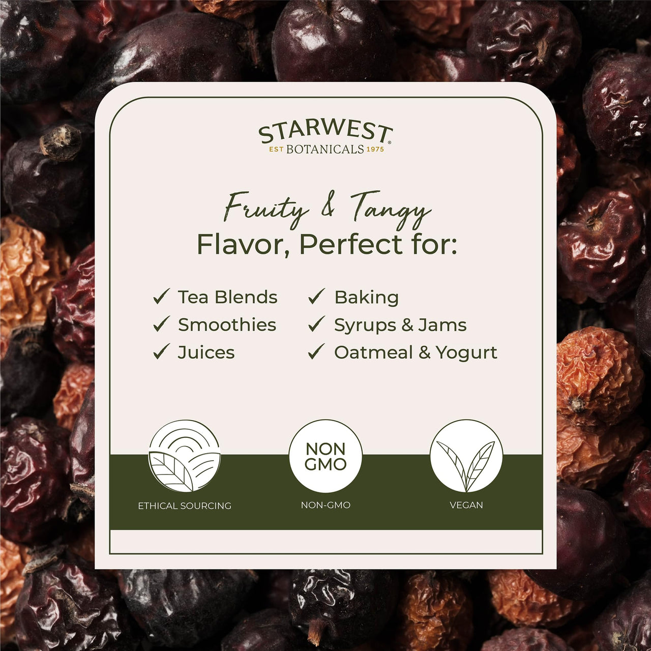 Starwest Botanicals Rosehips Organic - Dried Herb for Tea & Baking, Seedless, Cut & Sifted, Certified Kosher, Non-GMO - Bulk 1 lb Bag