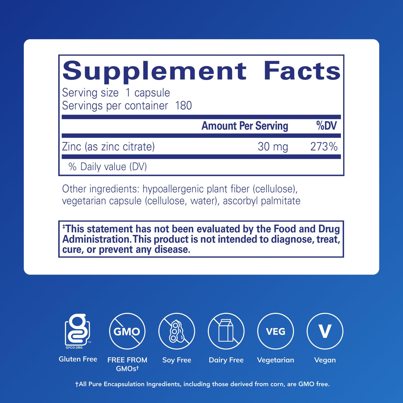 Pure Encapsulations Zinc (Citrate) - for Immune System, Tissue Development & Metabolism* - Mineral Supplement with Enzymes - Highly Absorbable Zinc - Vegan & Non-GMO - 180 Capsules