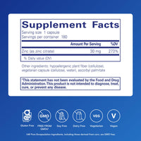 Thumbnail for Pure Encapsulations Zinc (Citrate) - for Immune System, Tissue Development & Metabolism* - Mineral Supplement with Enzymes - Highly Absorbable Zinc - Vegan & Non-GMO - 180 Capsules