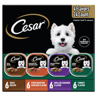 Thumbnail for Cesar Wet Dog Food Classic Loaf in Sauce, Duck Recipe, Oven Roasted Chicken Flavor, Grilled Chicken Flavor, and Turkey Flavor, 3.5 oz. Easy Peel Trays, Variety Pack, 24 Count