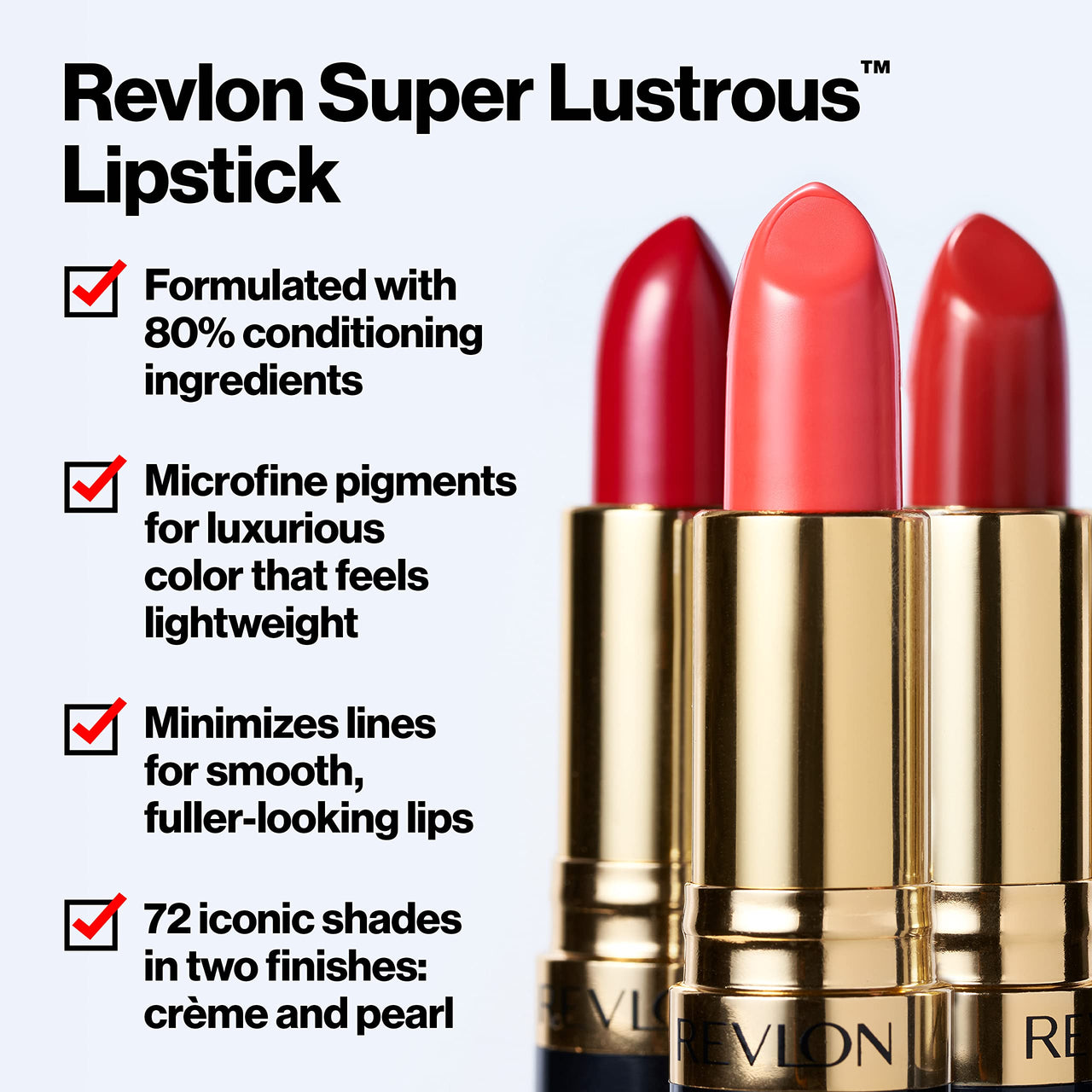 Revlon Super Lustrous Lipstick, Creamy Formula For Soft, Fuller-Looking Lips, Moisturized Feel, Certainly Red (740), 0.15 oz