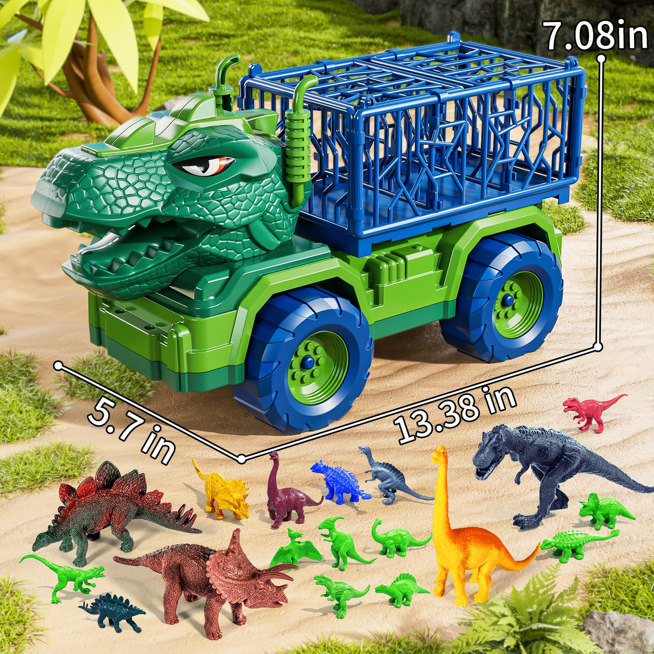 Guminnara 22 in 1 Toddler T-rex Dinosaur Truck Toy Set for Kids Boys 3-5 5-7, Tyrannosaurus Carrier Transport Truck with 18 Jurassic Dino Figures Birthday Toy for Boys Girls 3 4 5 6 7 Years Old