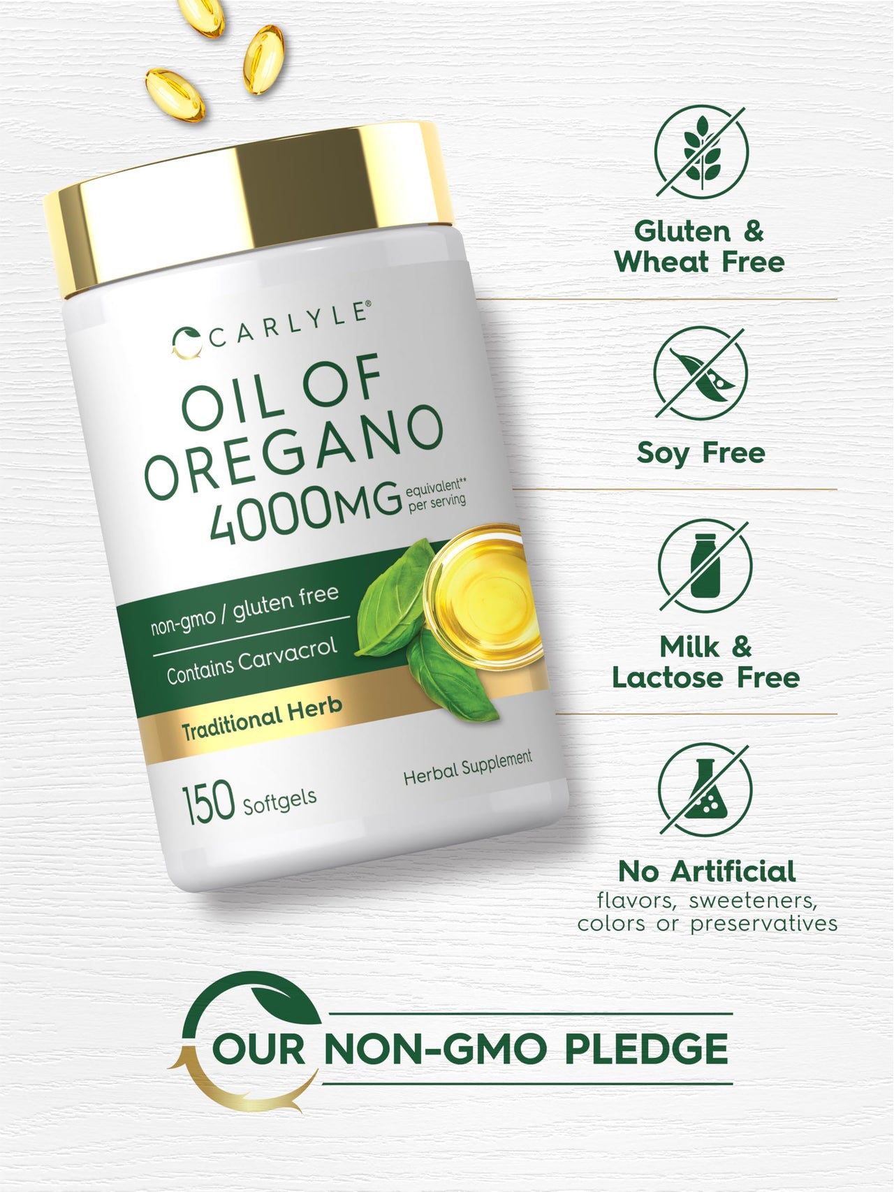 Carlyle Oregano Oil Supplement | 150 Softgel Capsules | Contains Carvacrol | Non-GMO & Gluten Free Formula