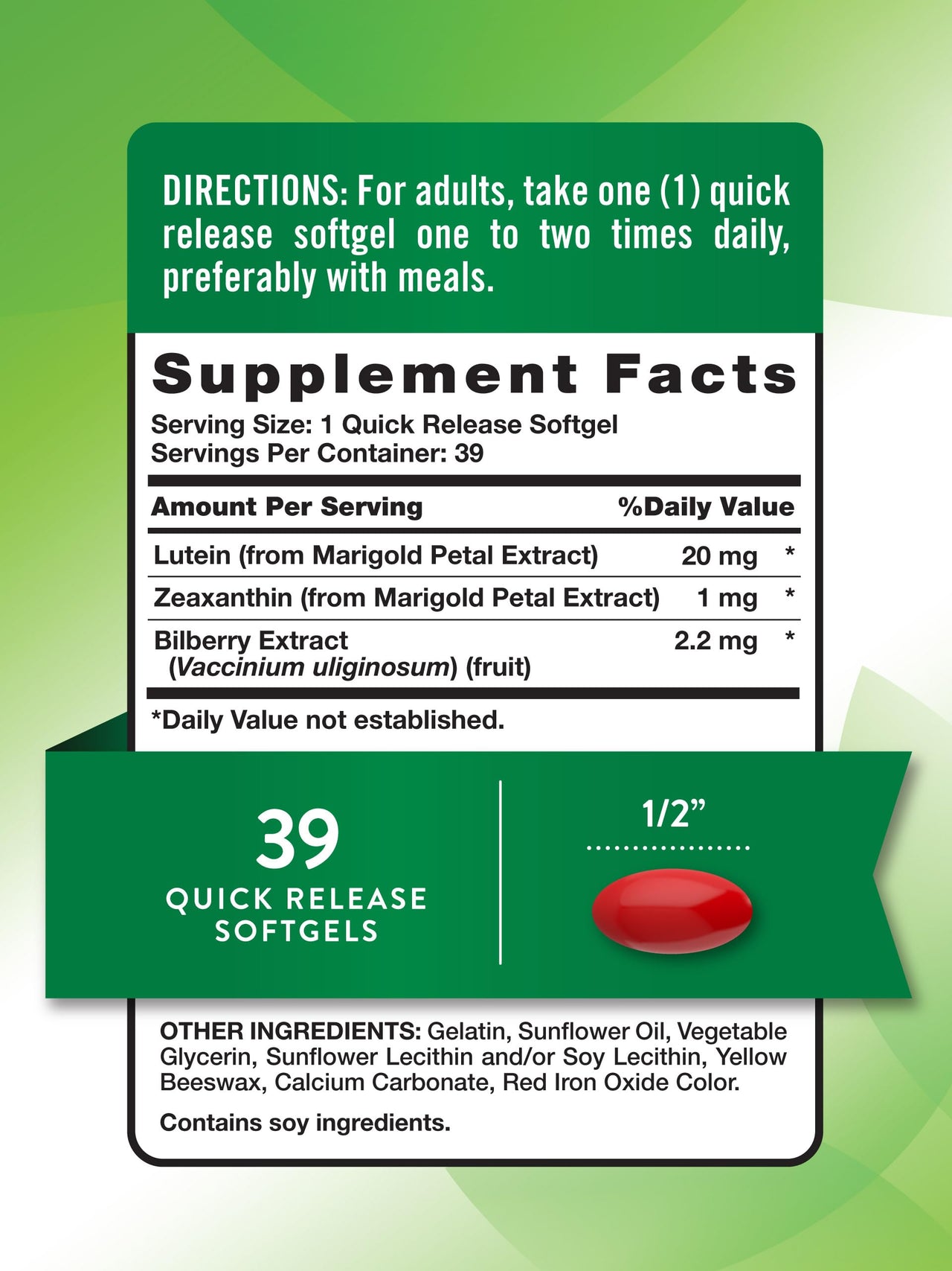 Nature's Truth Lutein and Zeaxanthin | 20 mg | 39 Softgels | with Bilberry | Non-GMO & Gluten Free Supplement