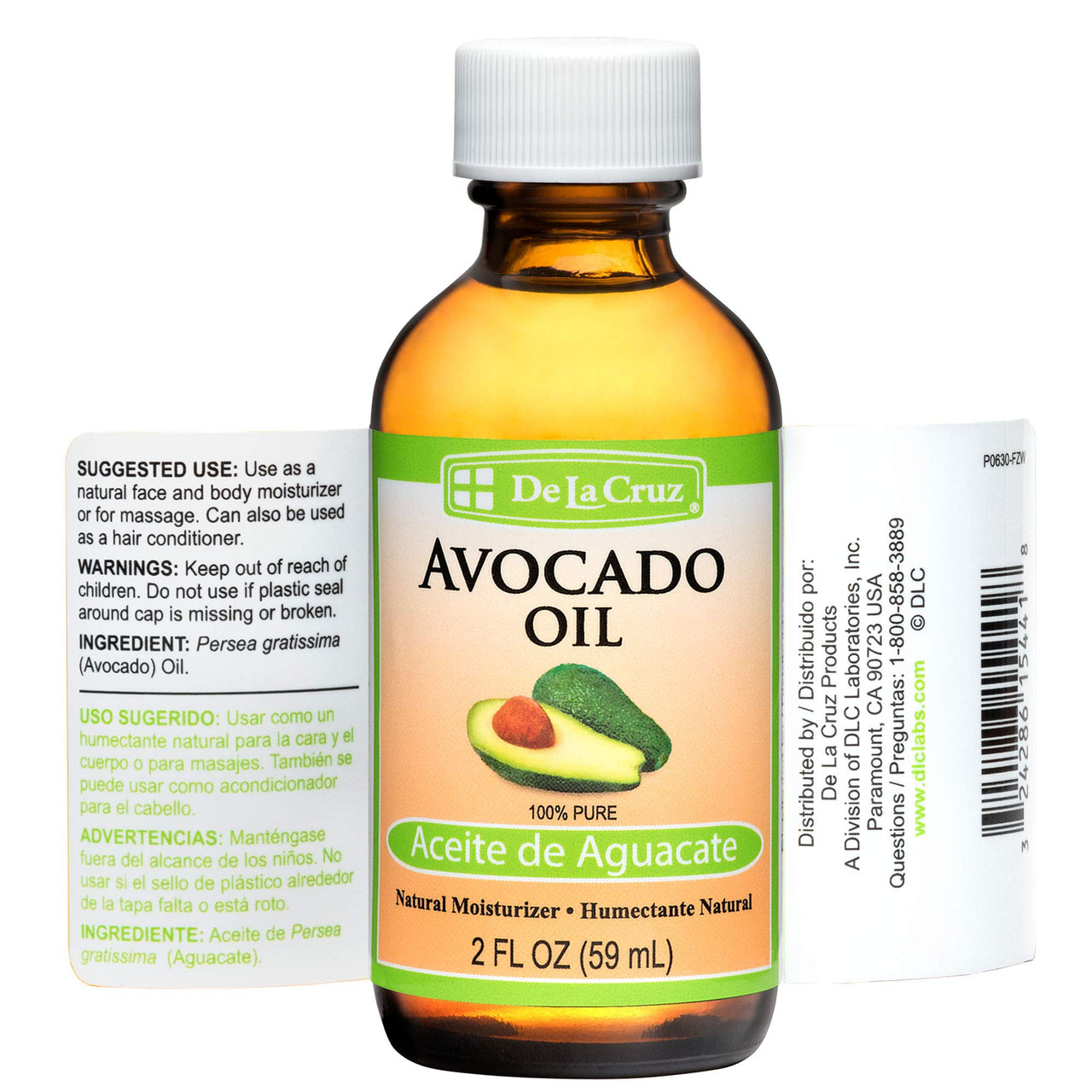 De La Cruz Avocado Oil - Expeller Pressed Pure 100% Avocado Oil for Hair and Body - Lightweight Body Oil for Dry Skin - 2 FL. OZ. (3 Bottles)