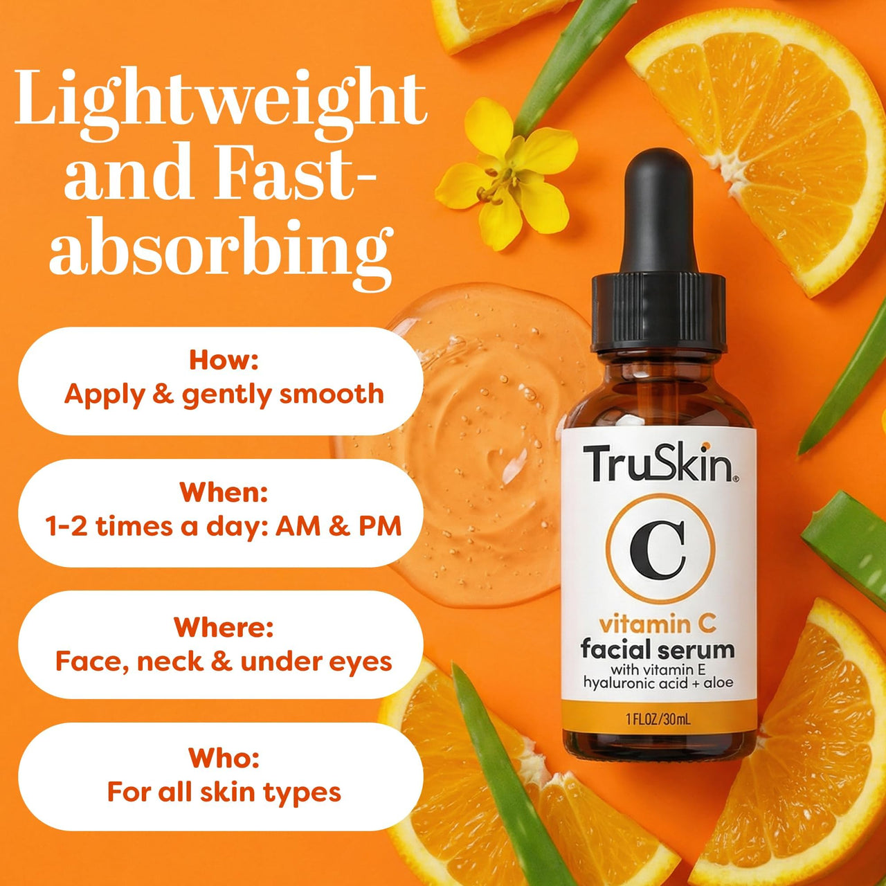 TruSkin Vitamin C Serum for Face – Anti Aging Face Serum with Hyaluronic Acid & Vitamin E – Brightening Formula for Improving Appearance of Dark Spots, Fine Lines & Wrinkles – All Skin Types, 2 Fl Oz