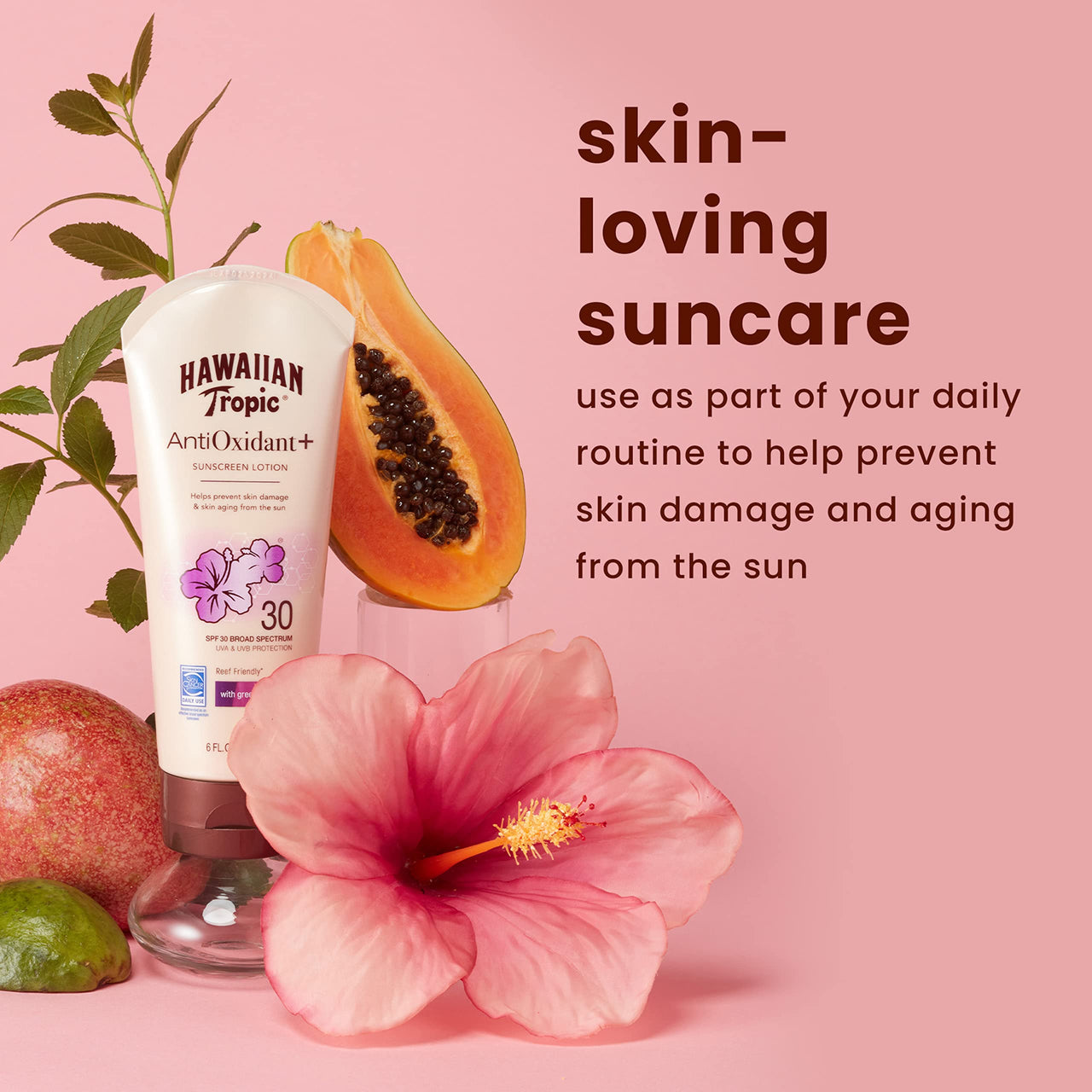 Hawaiian Tropic Skin Defense Sunscreen Lotion SPF 30, 6oz | With Green Tea Extract, Body Lotion, Oxybenzone Free