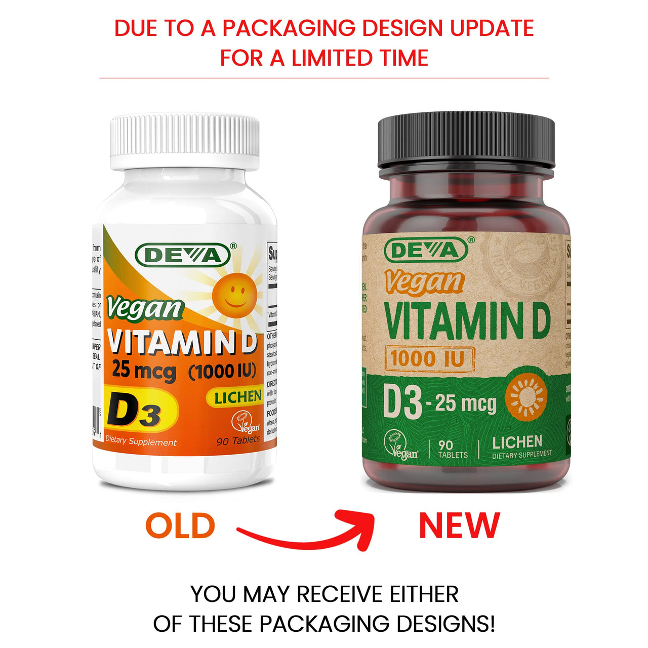 DEVA Vegan Vitamin D3 Supplement - Once-Per-Day Tablet with 1000 IU - Cholecalciferol - Lichen Plant Derived - 90 Small Tablets
