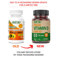 Thumbnail for DEVA Vegan Vitamin D3 Supplement - Once-Per-Day Tablet with 1000 IU - Cholecalciferol - Lichen Plant Derived - 90 Small Tablets