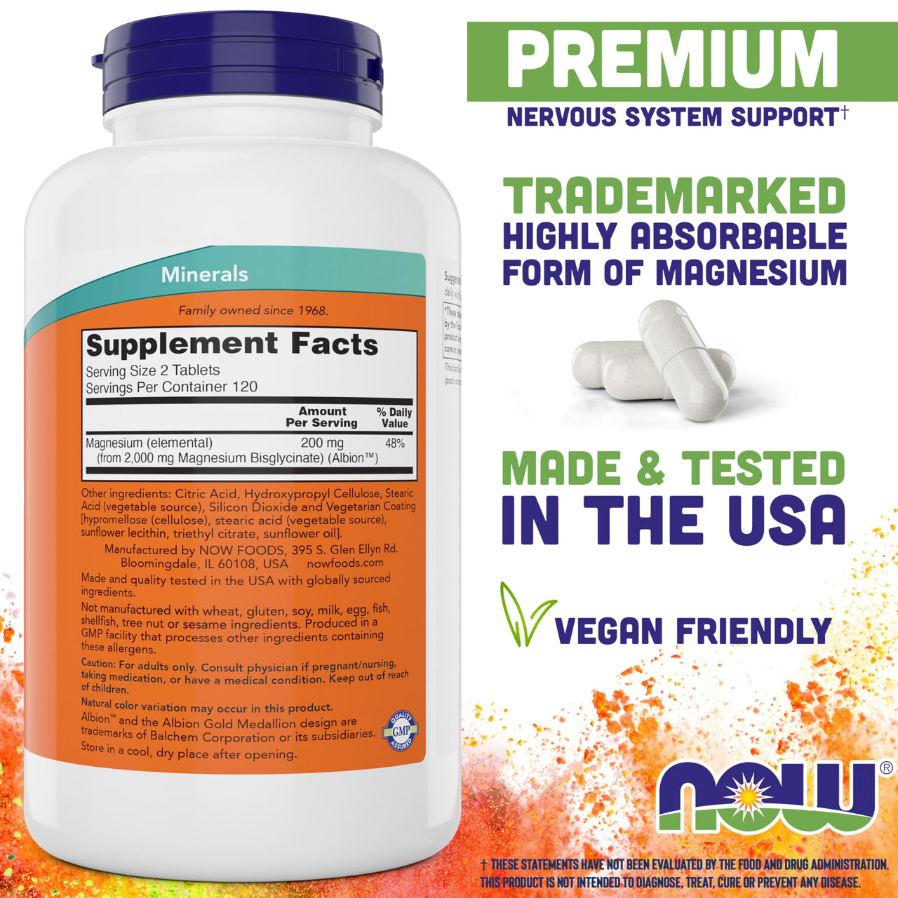 Now Foods Magnesium Glycinate, 240 Tablets (Pack of 2) - Supports Healthy Muscle and Nerve Functions - Non-GMO
