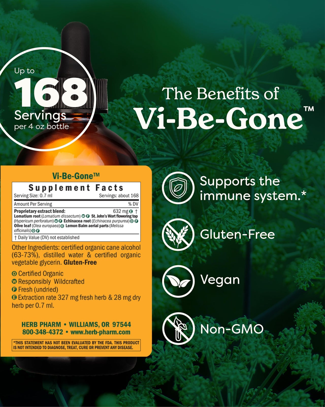 Herb Pharm Vi-Be-Gone Liquid Herbal Formula with Lomatium for Active Immune System Support - 4 Ounce