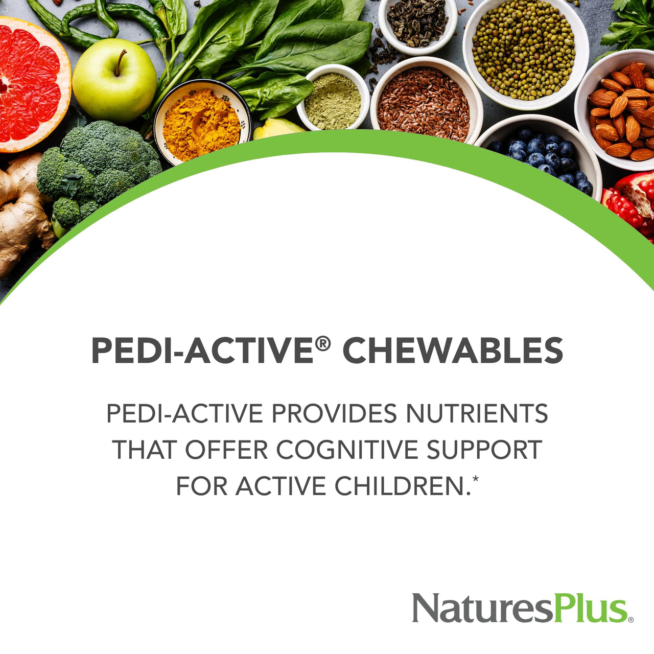 NaturesPlus Pedi-Active - 120 Chewable Tablets - Mixed Berry Flavor - Children's Supplement with DMAE - Promotes Brain Health & Focus - Vegetarian, Gluten-Free - 60 Servings