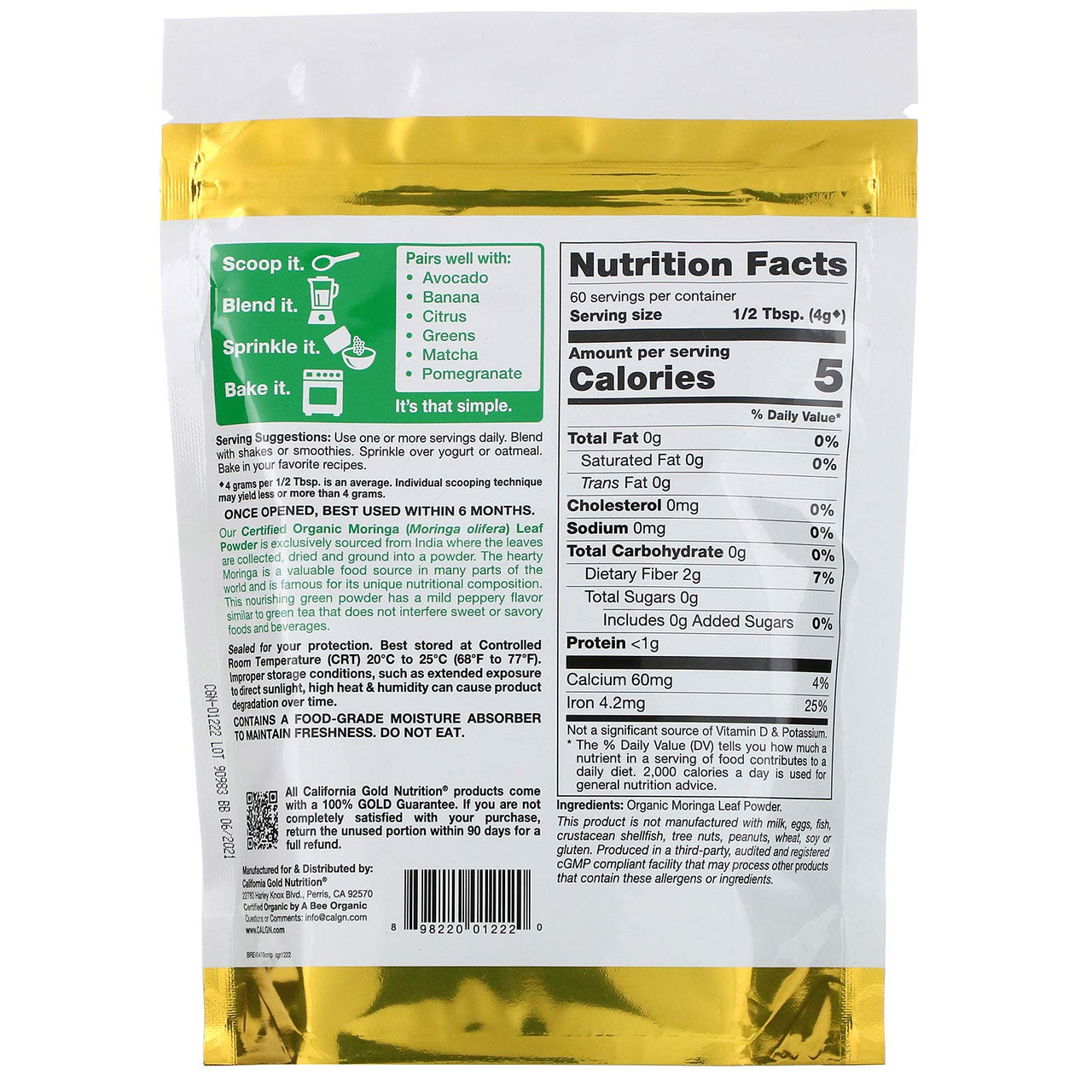 California Gold Nutrition Superfoods Organic Moringa Powder 8 5 oz 240 g