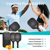 Thumbnail for Beginner Pickleball Paddles Set of 2, 0.63” Fiberglass Pickleball Rackets with 4 Balls & Carry Bag, Lightweight Paddle Set for Men, Women & Youth