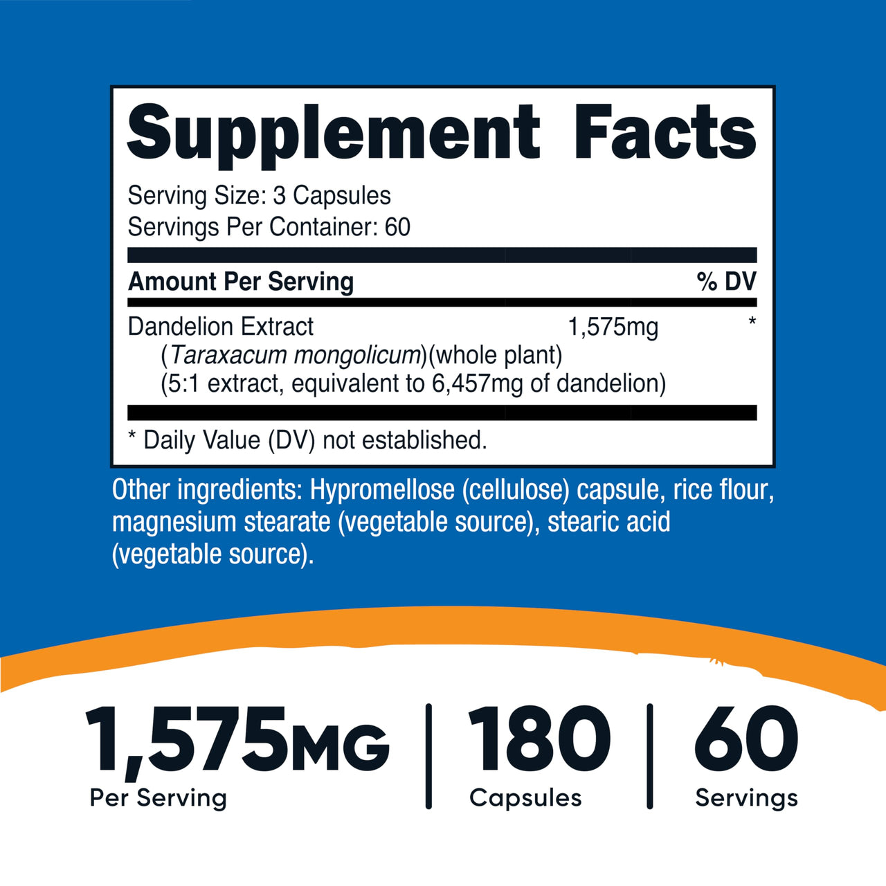 Nutricost Dandelion Extract 180 Capsules for 60 Servings Per Bottle - Vegan, GMO Free and Gluten Free