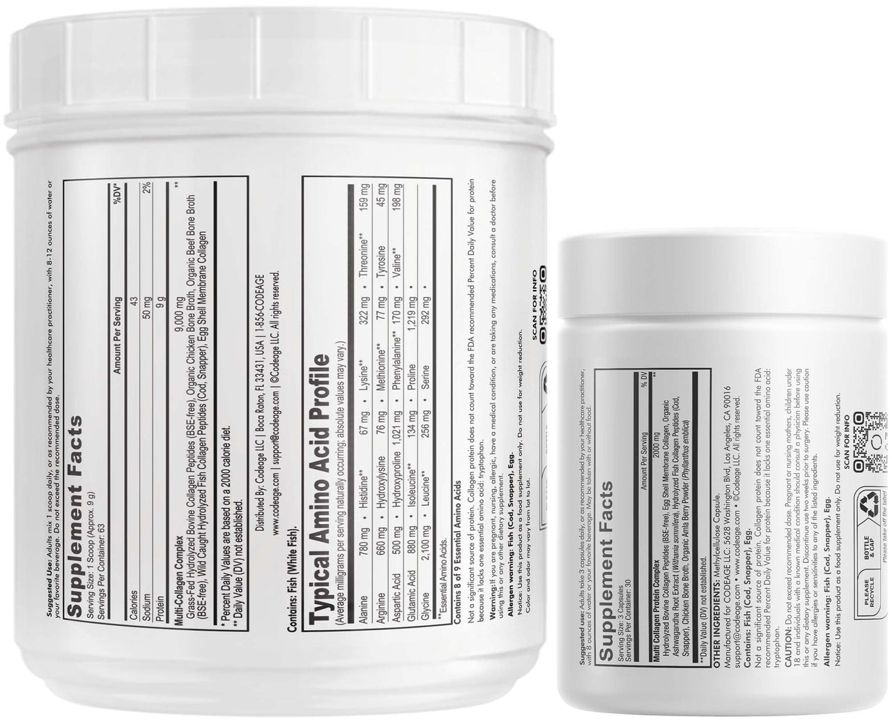 Codeage Multi Collagen Protein Capsules & Multi Collagen Protein Powder Bundle | Multi Collagen Pills, Collagen Types I, II, II, V & X, 90 Count | Multi Collagen Peptides - Pure, Hydrolyzed, 20 oz